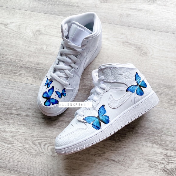 Nike AJ Air Jordan 1 mid custom buttefly - Picture 2 of 7